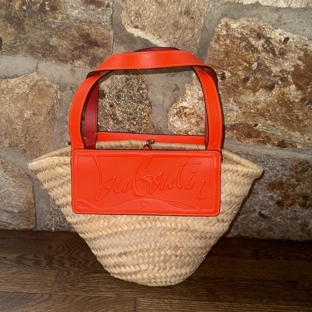 Christian Louboutin Orange and Tan Woven Bag Straw Tote authentic COA INCLUDED - Picture 5 of 16